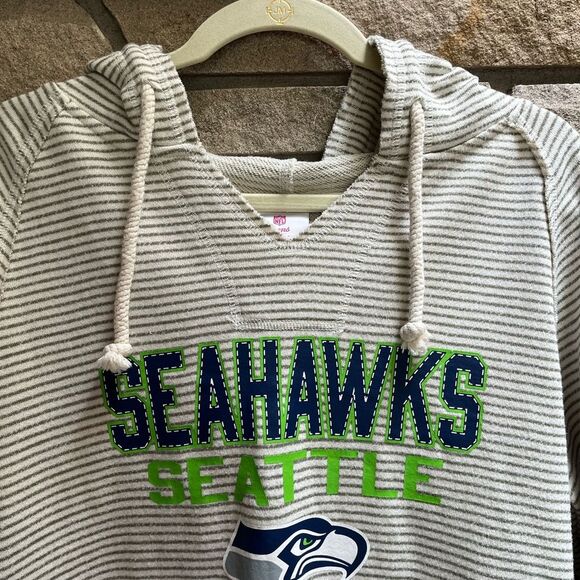 NFL Teens Official Seattle Seahawks Football Hoodie Cream green stripe XL - Picture 3 of 9